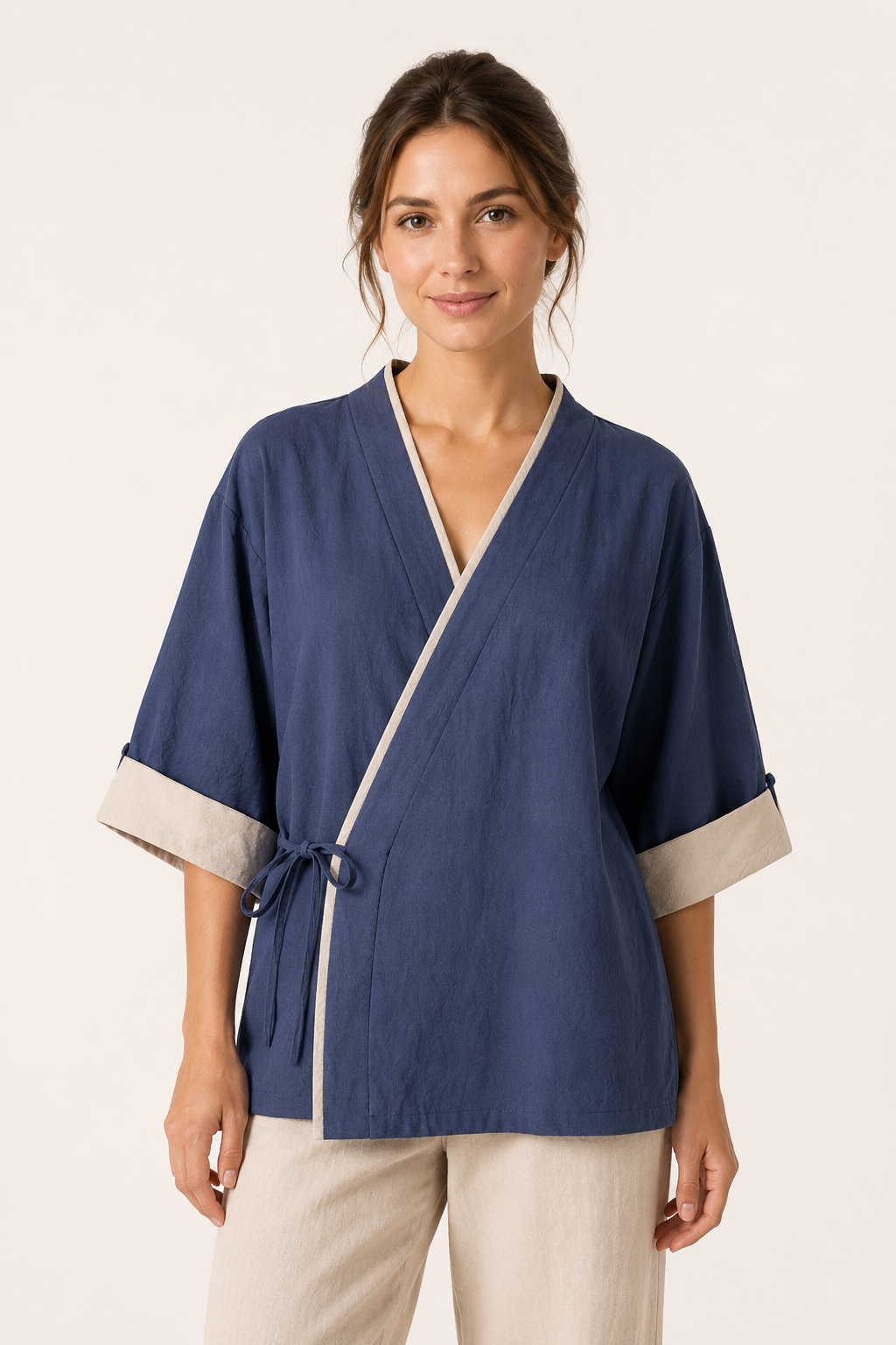 Chemisier croisé kimono pour femmes avec passepoils - Frida