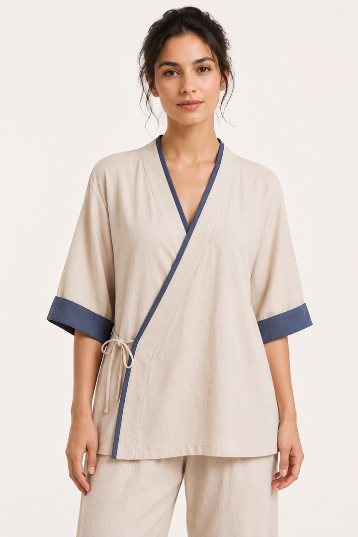 Chemisier croisé kimono pour femmes avec passepoils - Frida