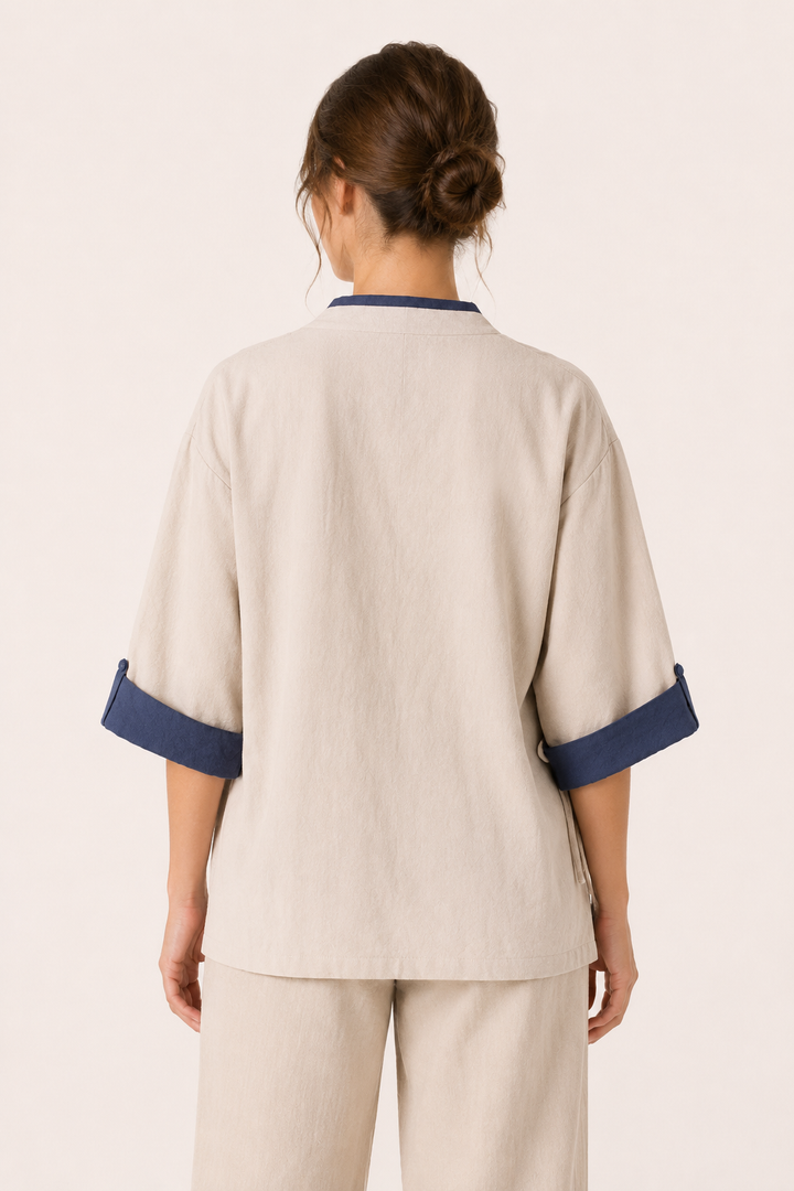 Chemisier croisé kimono pour femmes avec passepoils - Frida
