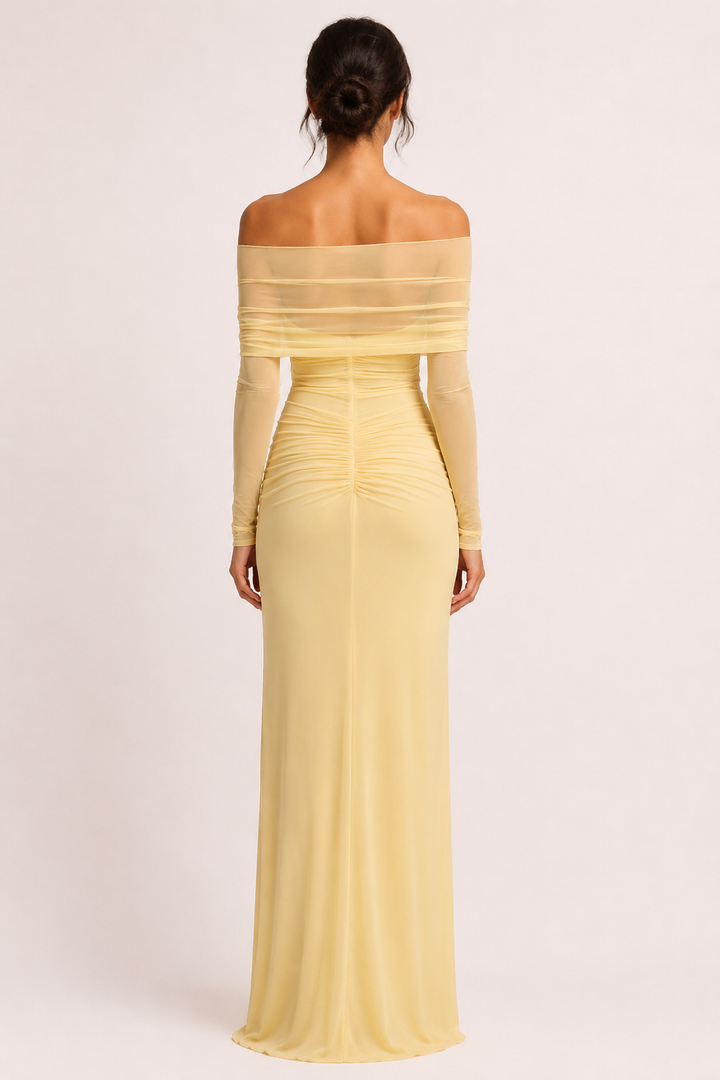 Robe longue femme invité mariage épaules nues taille fendue élégante - Helene