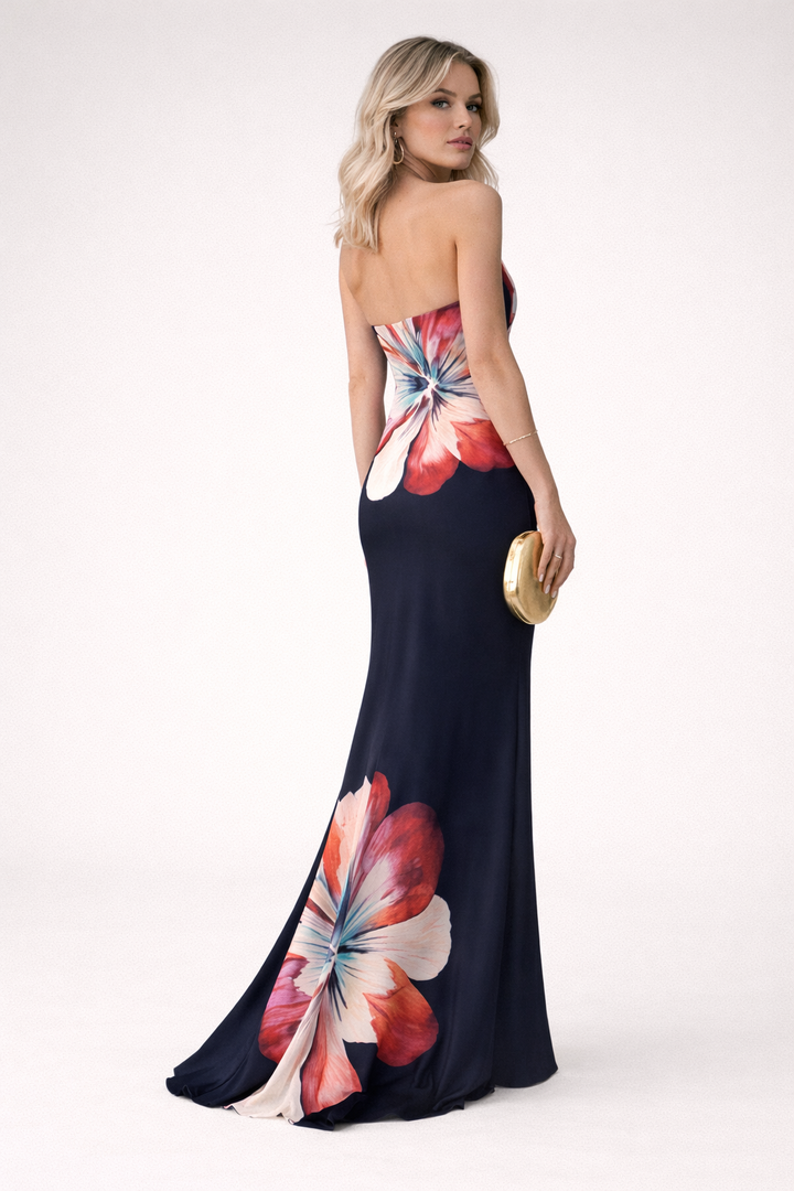 Robe midi sans bretelles à imprimé floral pour femmes - Aurora