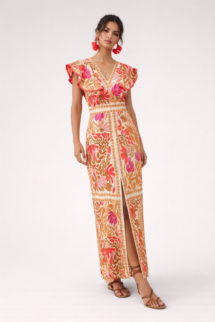 Robe longue imprimée à volants pour femmes - Lucía