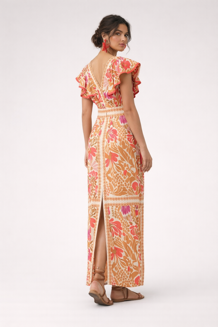 Robe longue imprimée à volants pour femmes - Lucía