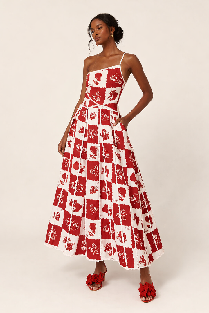 Robe longue asymétrique avec détails floraux pour femmes - Savine