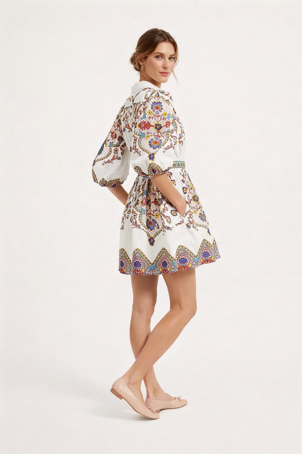 Mini robe imprimée à manches bouffantes pour femme - Daniela