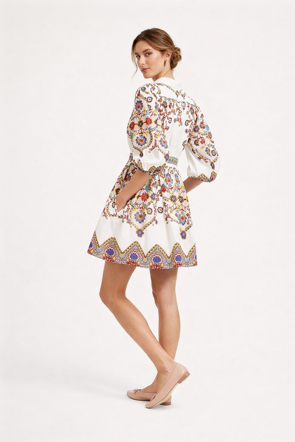 Mini robe imprimée à manches bouffantes pour femme - Daniela