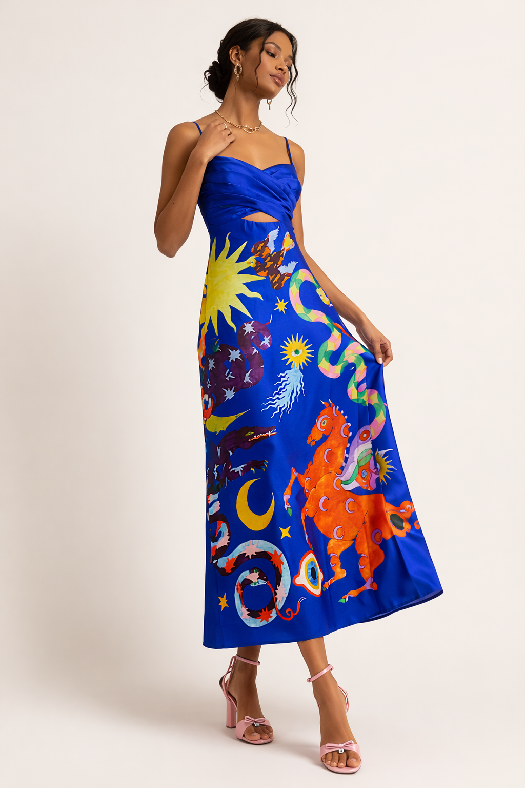 Robe midi imprimée à dos ouvert pour femmes - Olivia