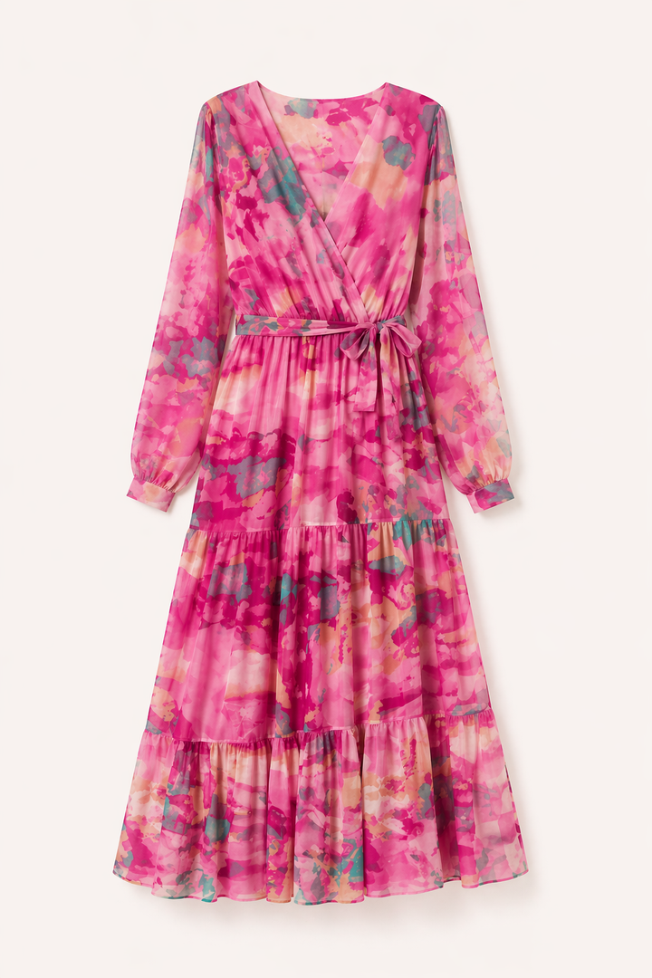 Robe midi florale à manches longues printemps femme - Paola
