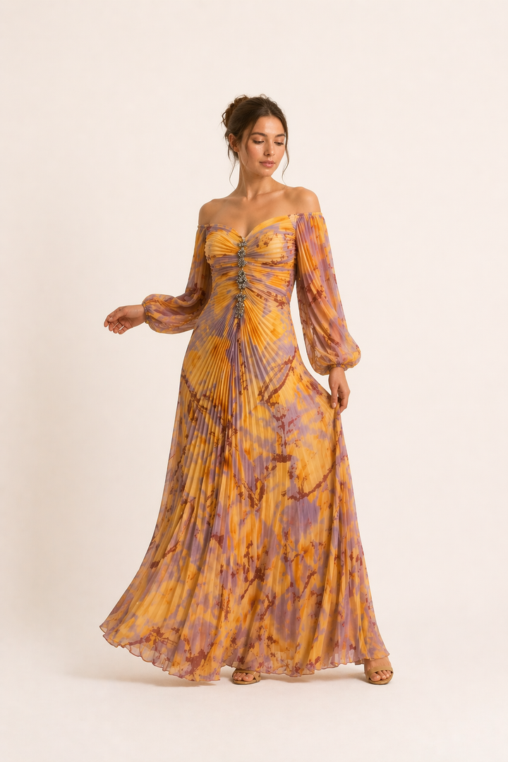 Longue robe élégante pour femme avec fente plissée - Lucia