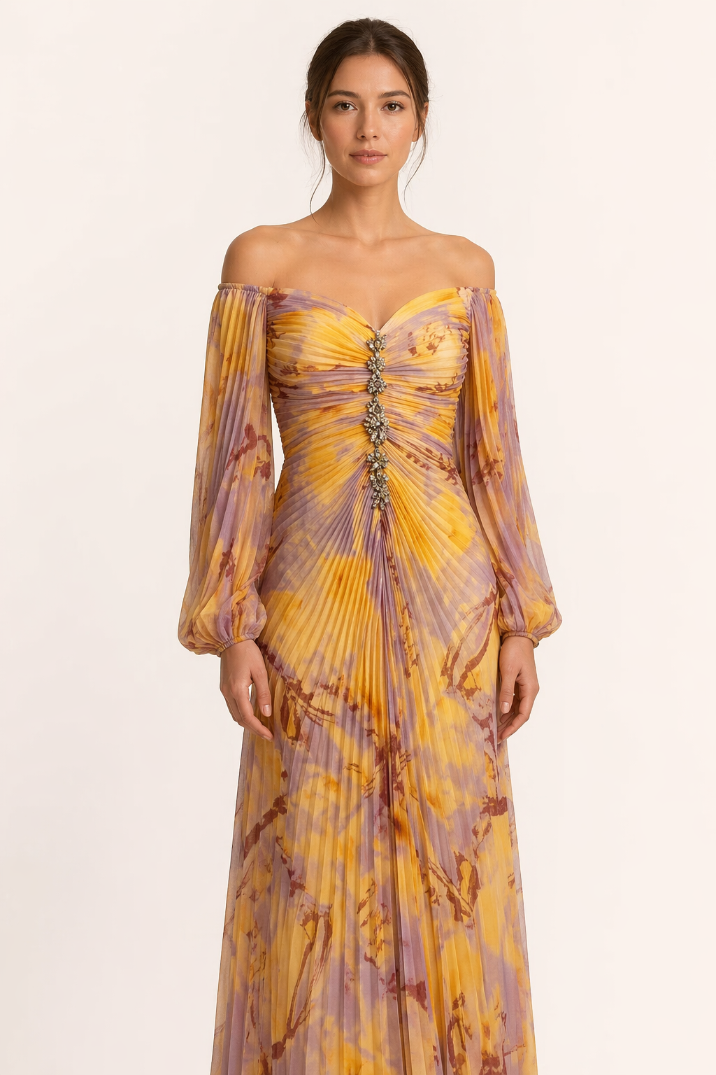 Longue robe élégante pour femme avec fente plissée - Lucia