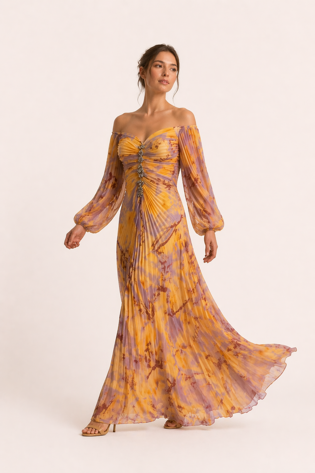 Longue robe élégante pour femme avec fente plissée - Lucia
