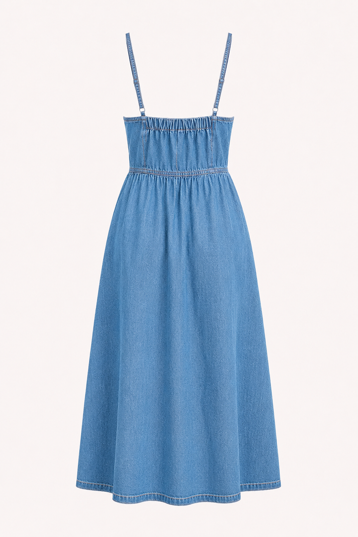 Robe midi en denim avec boutons pour femme - Hanneli