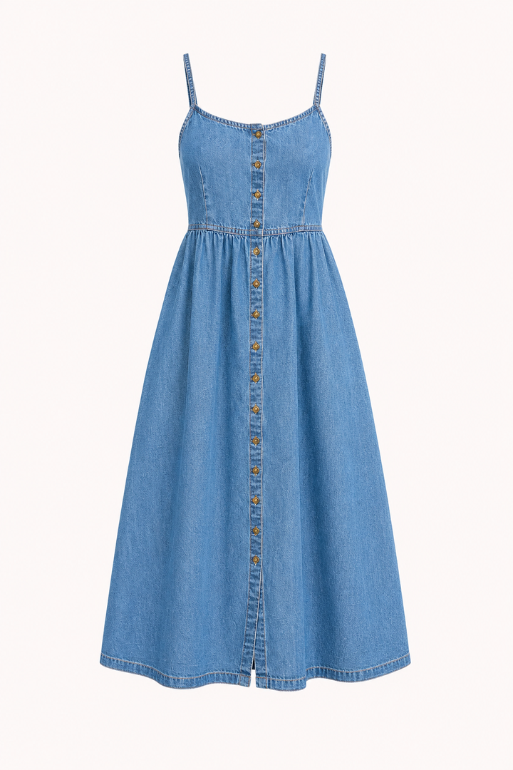 Robe midi en denim avec boutons pour femme - Hanneli