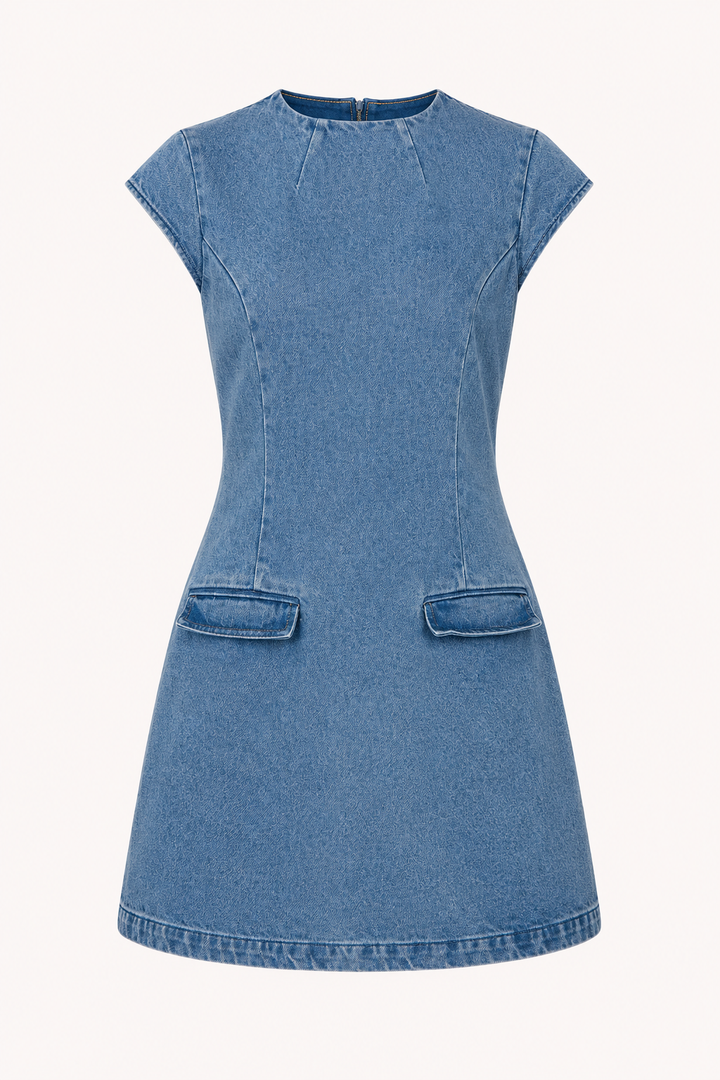 Robe courte en denim à manches courtes femme - Loreen