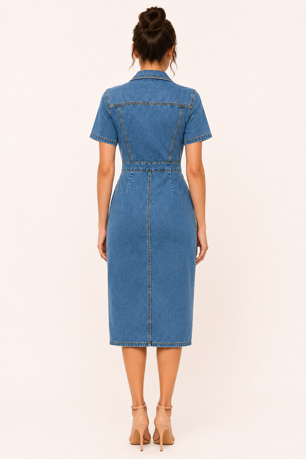 Robe midi en denim pour femme avec boutons de coupe étroite - Elara