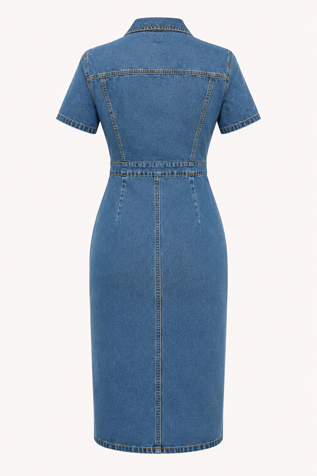 Robe midi en denim pour femme avec boutons de coupe étroite - Elara