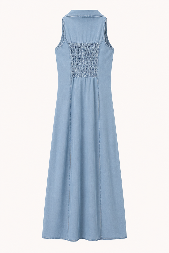 Robe boutonnée décontractée sans manches en denim - Elara