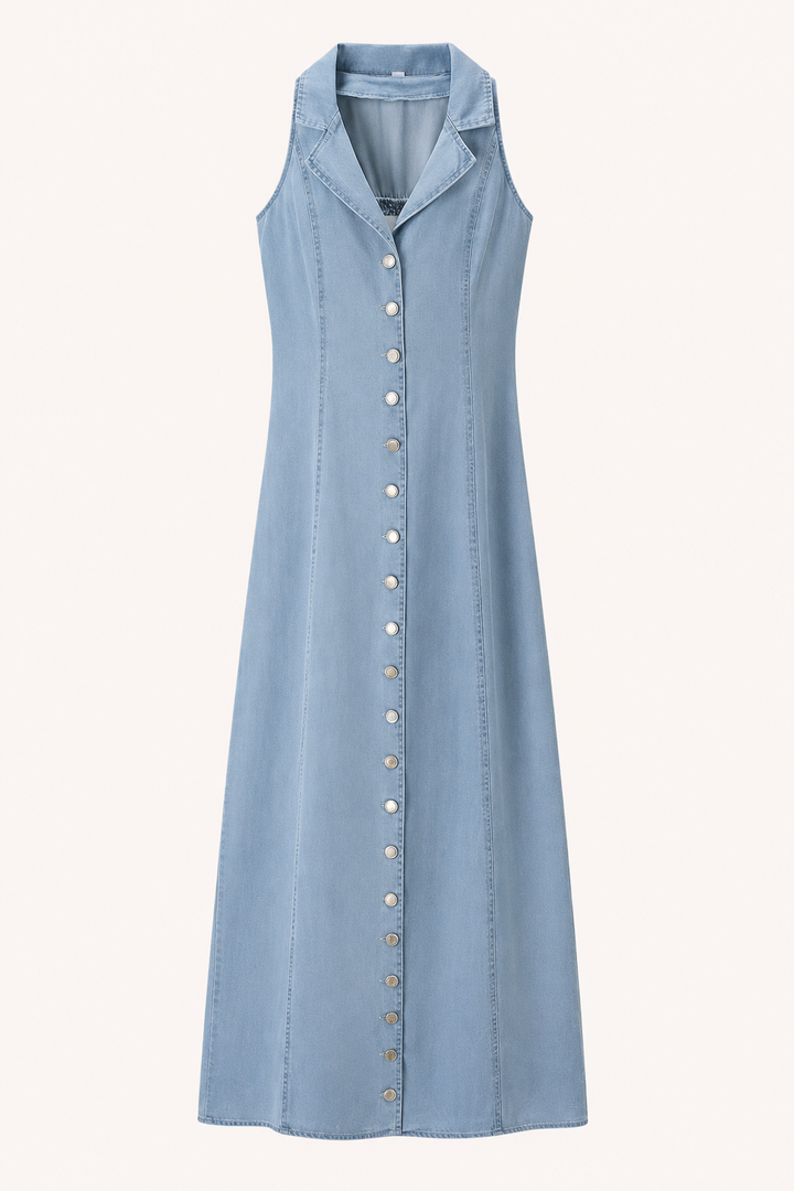 Robe boutonnée décontractée sans manches en denim - Elara