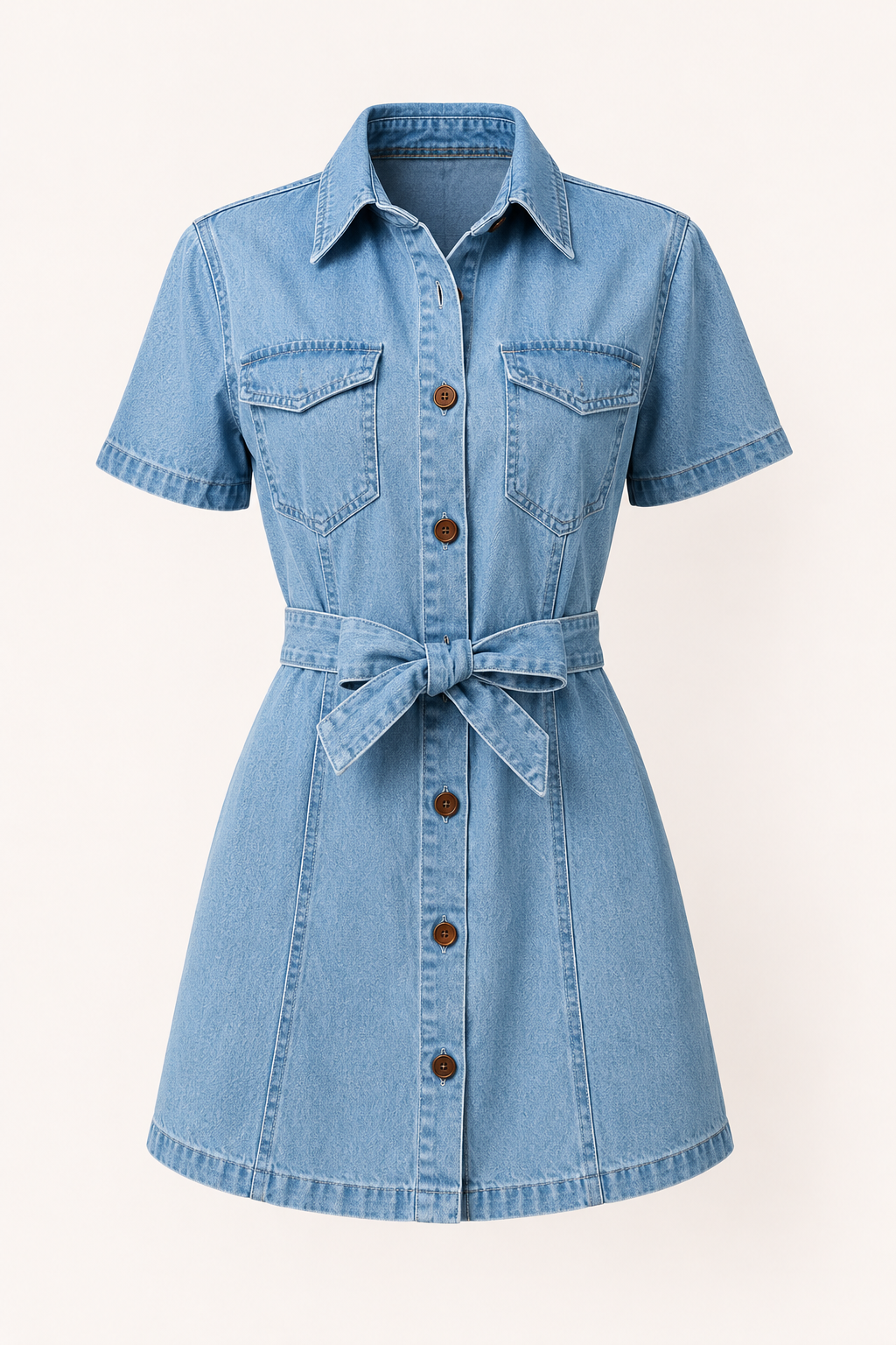 Robe courte en jean femme robe courte boutons ceinture décontractée - Tabea