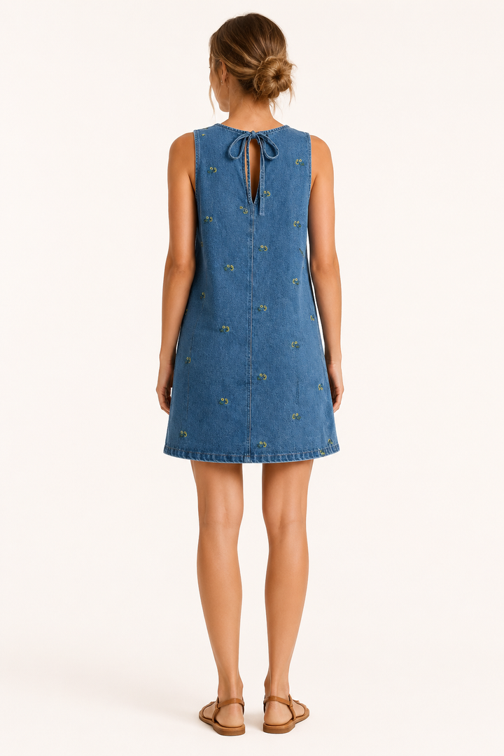 Robe femme décontractée sans manches en denim court - Leni