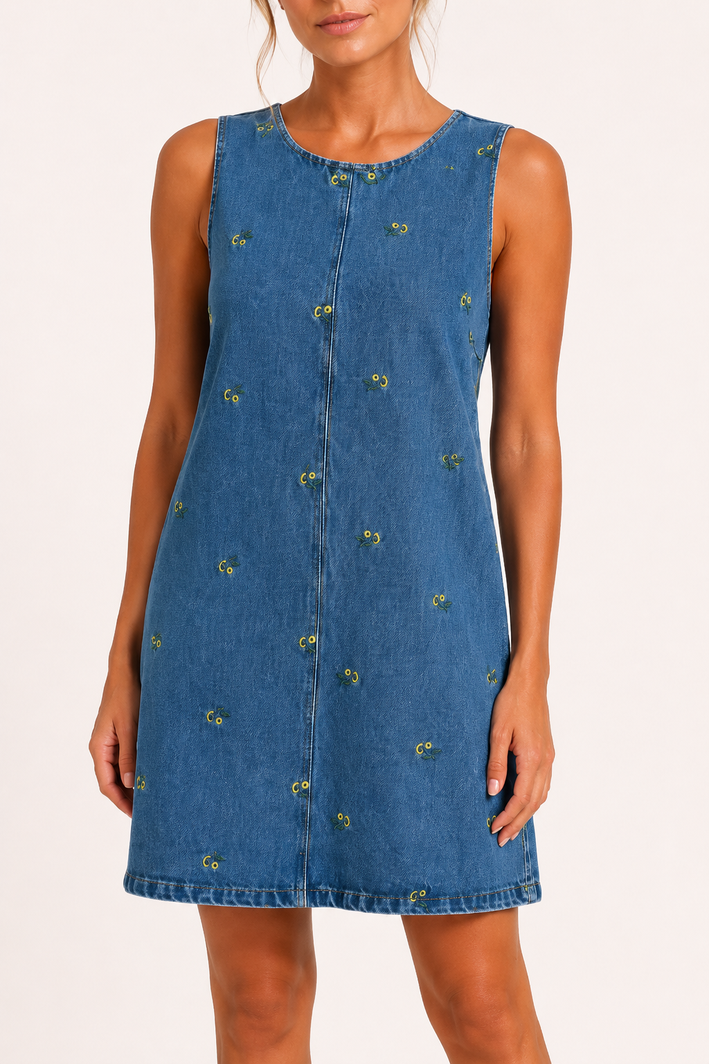 Robe femme décontractée sans manches en denim court - Leni