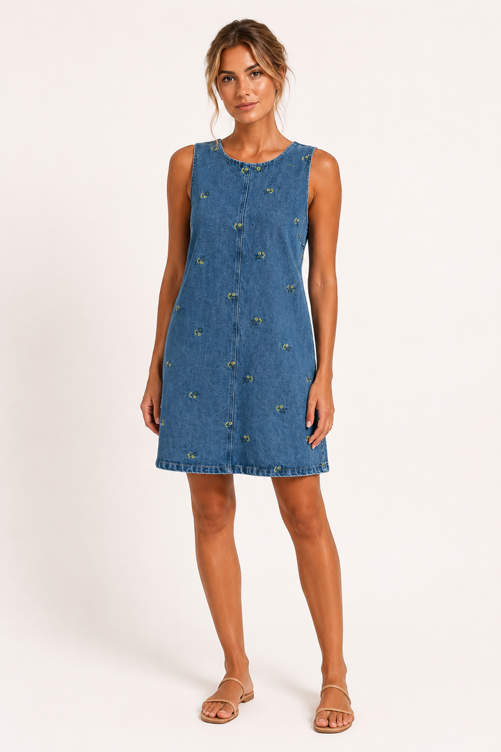 Robe femme décontractée sans manches en denim court - Leni