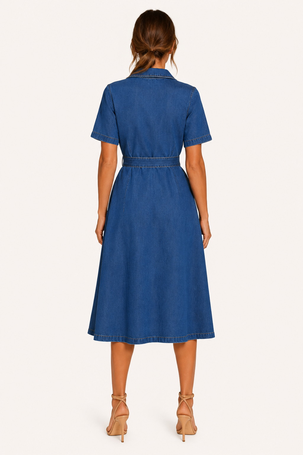 Robe midi femme denim casual ceinturée boutons - Klara