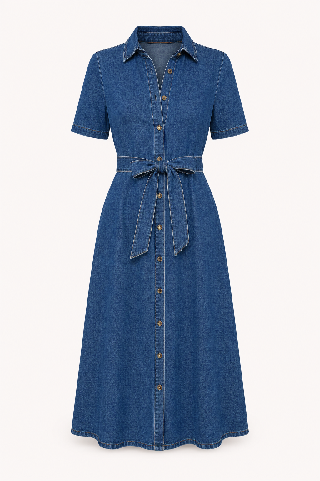 Robe midi femme denim casual ceinturée boutons - Klara