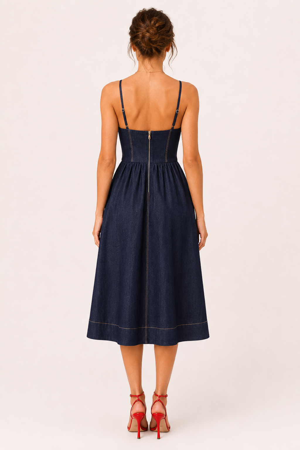 Robe midi en denim à encolure en cœur pour femme - Helene