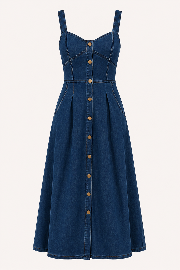 Robe midi en denim à larges bretelles pour femme - Brigitte
