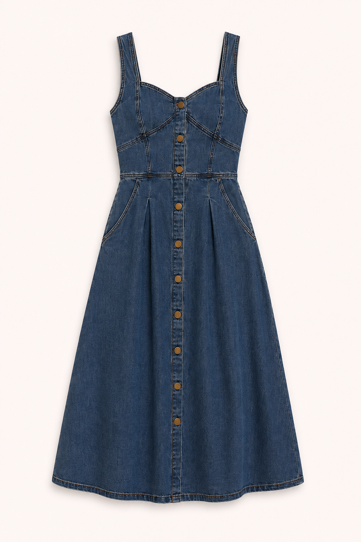 Robe midi en denim à larges bretelles pour femme - Brigitte