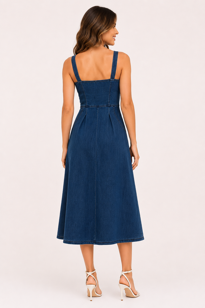 Robe midi en denim à larges bretelles pour femme - Brigitte
