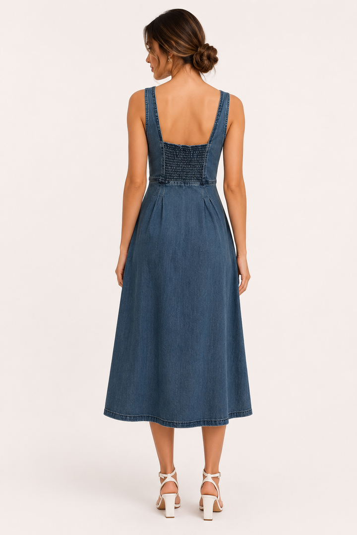 Robe midi en denim à larges bretelles pour femme - Brigitte