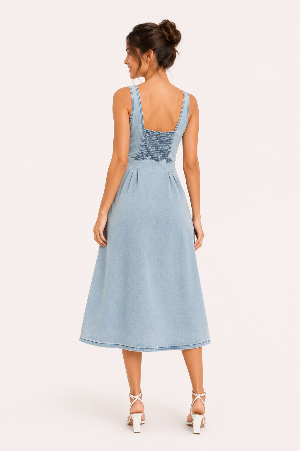 Robe midi en denim à larges bretelles pour femme - Brigitte