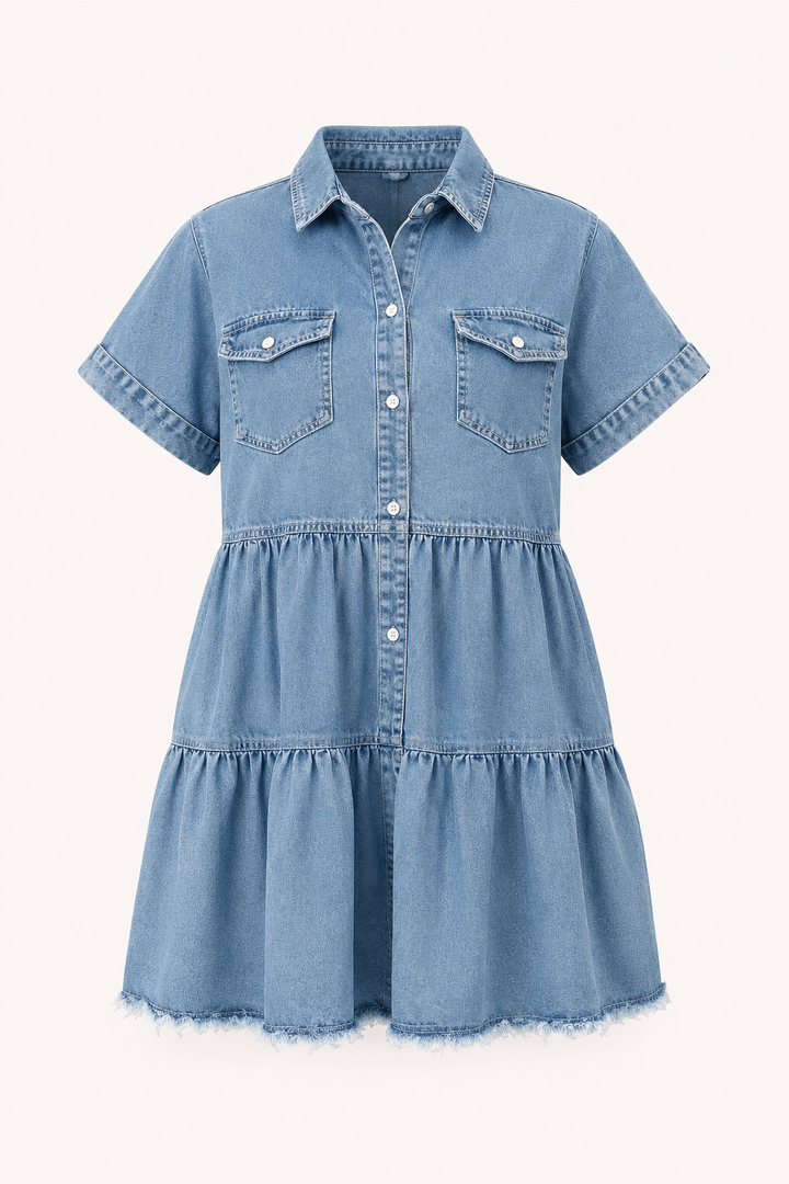 Robe à manches courtes en denim décontracté pour femmes - Heike