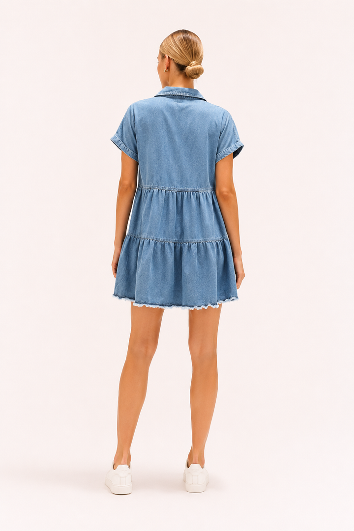 Robe à manches courtes en denim décontracté pour femmes - Heike