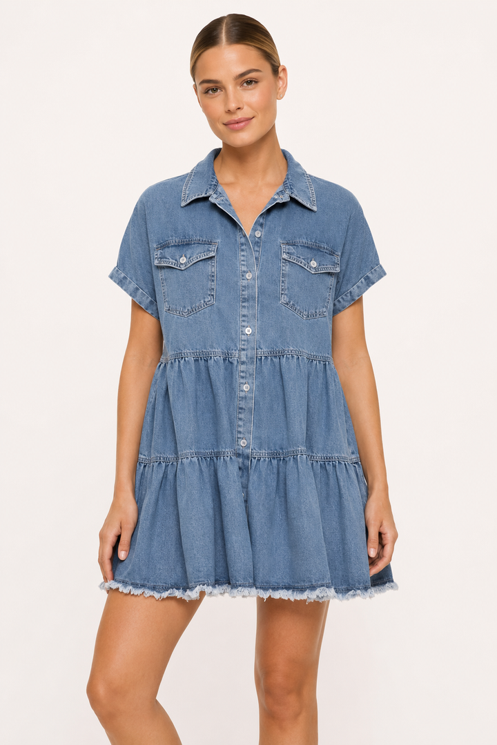 Robe à manches courtes en denim décontracté pour femmes - Heike