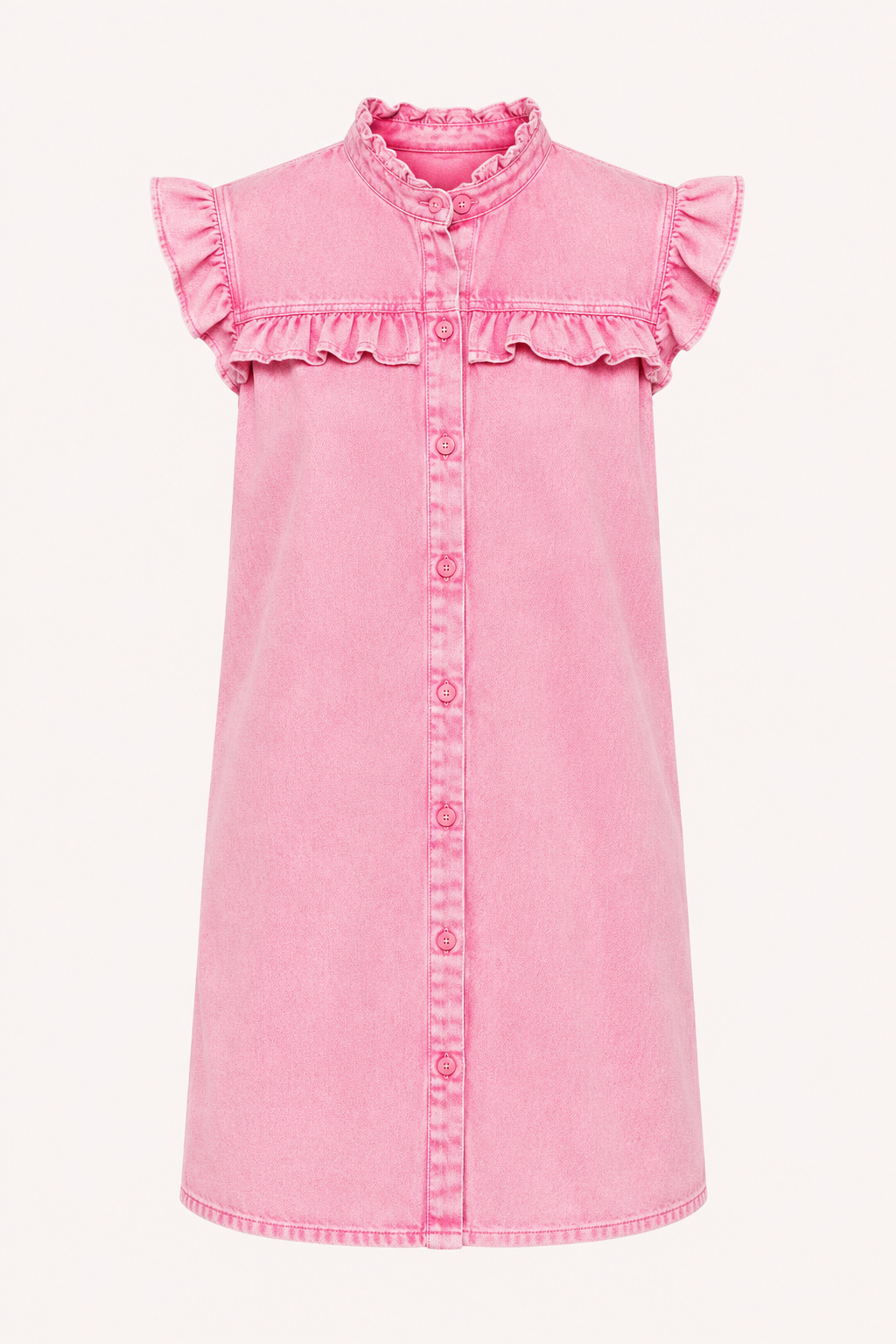 Robe courte en denim pour femme avec volants et boutons décontractés - Meike