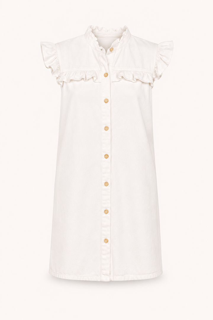 Robe courte en denim pour femme avec volants et boutons décontractés - Meike