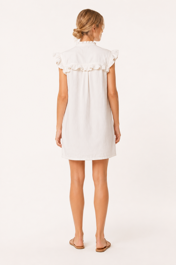 Robe courte en denim pour femme avec volants et boutons décontractés - Meike