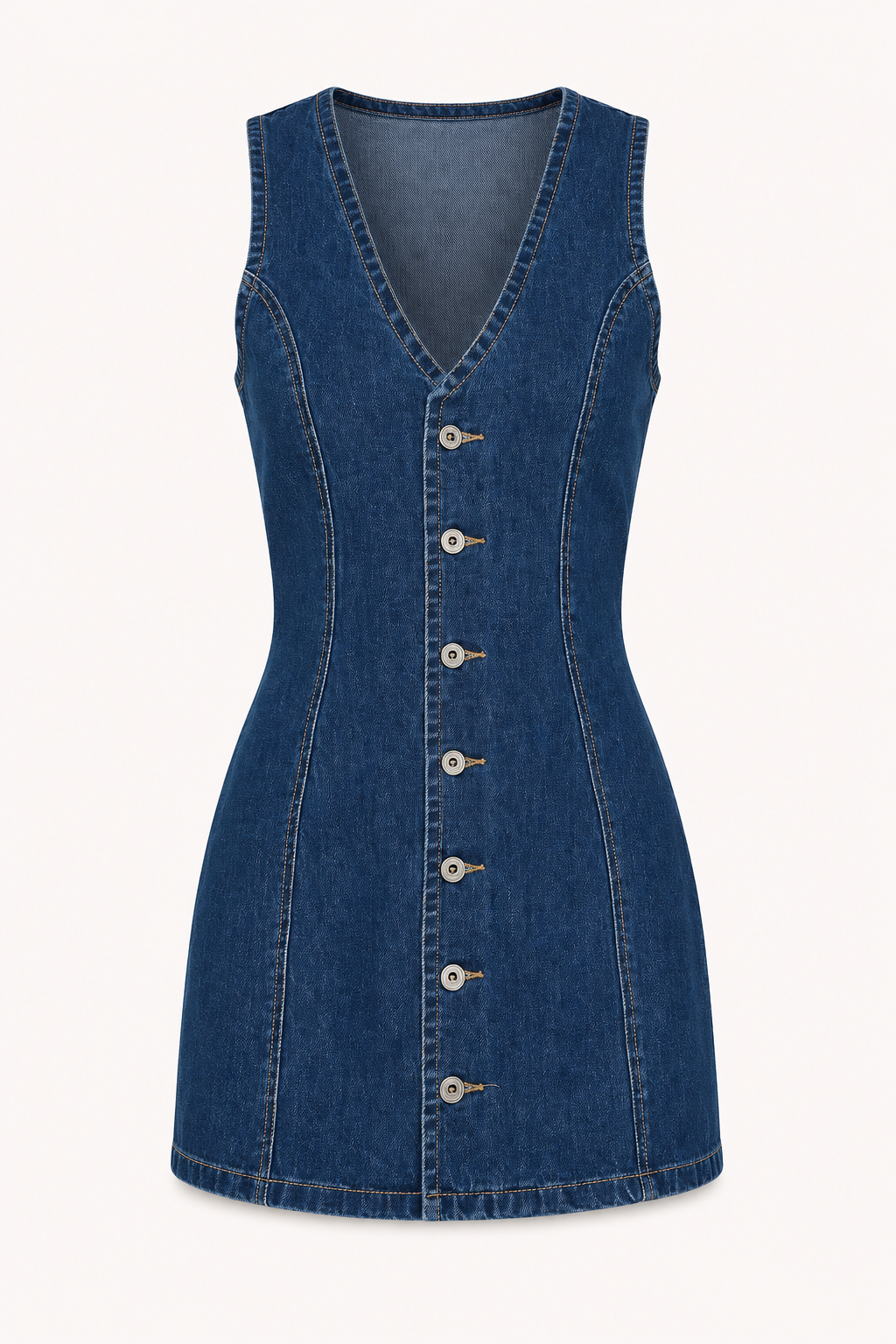 Robe courte en denim avec boutons en V pour femme - Ilse