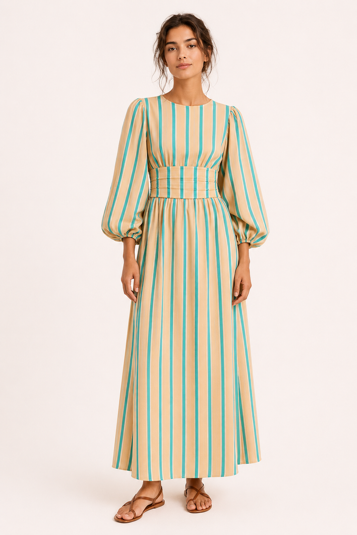 Robe longue rayée à manches bouffantes - Larissa