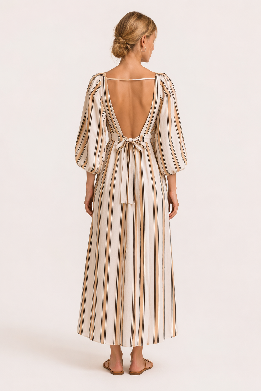 Robe longue rayée à manches bouffantes - Larissa
