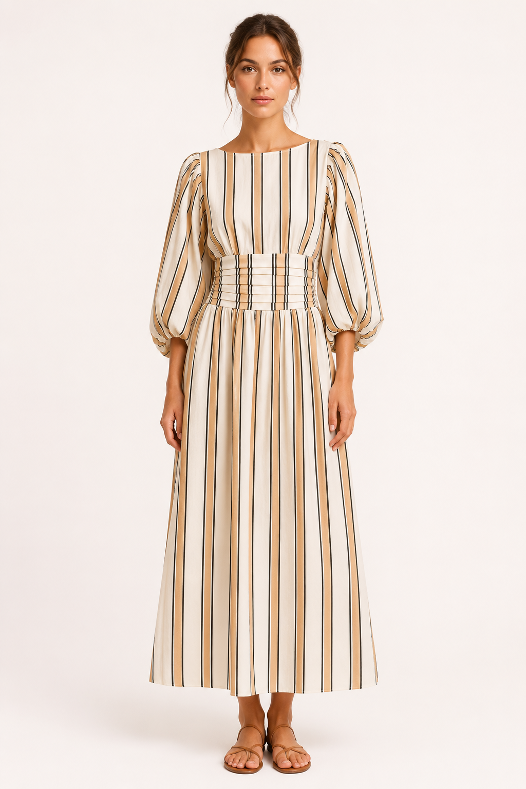 Robe longue rayée à manches bouffantes - Larissa