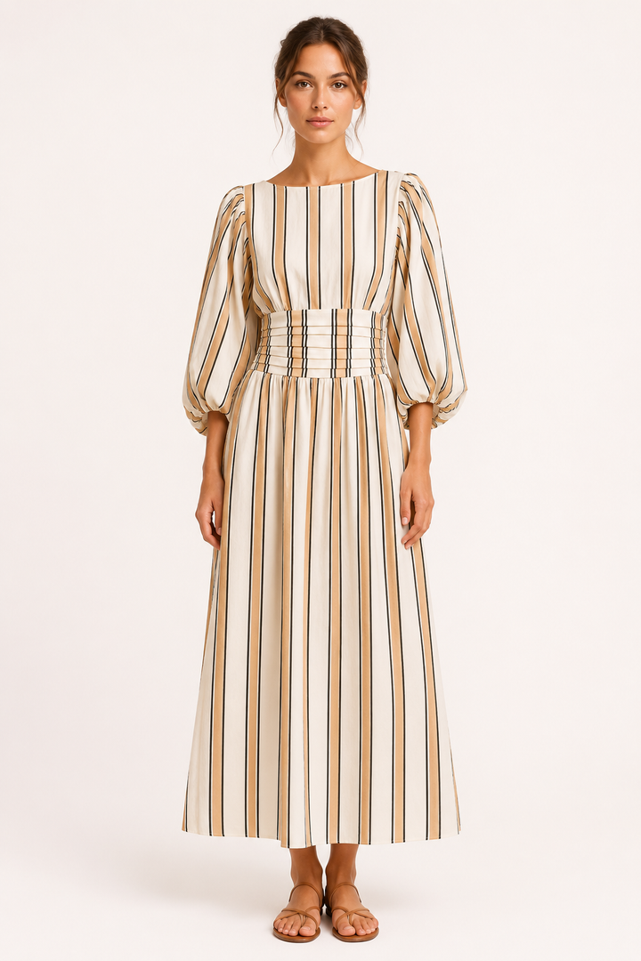 Robe longue rayée à manches bouffantes - Larissa