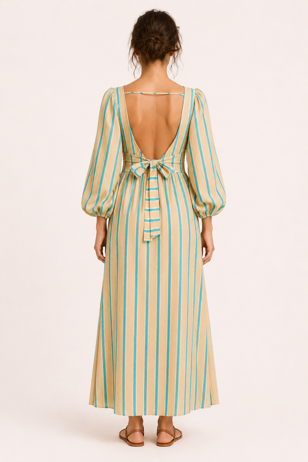 Robe longue rayée à manches bouffantes - Larissa