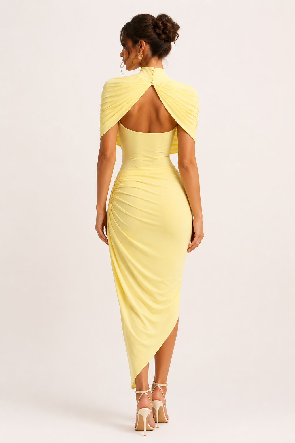 Robe midi femme élégante à col roulé pour invités de mariage - Katja