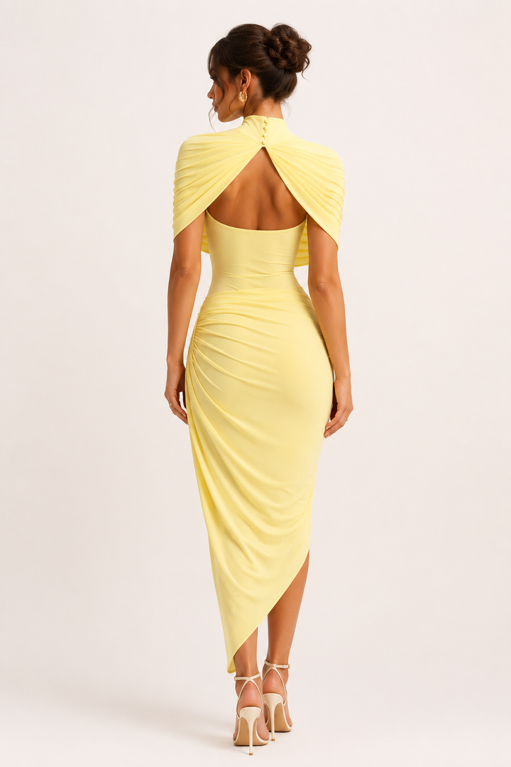 Robe midi femme élégante à col roulé pour invités de mariage - Katja