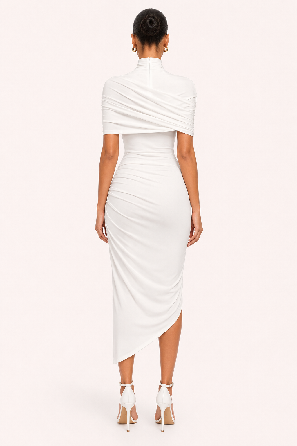 Robe midi femme élégante à col roulé pour invités de mariage - Katja