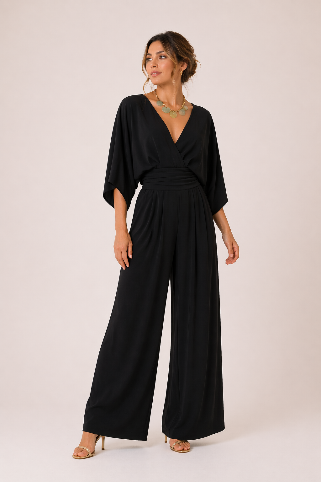 Combinaison longue à manches larges et encolure croisée pour femme - Karime